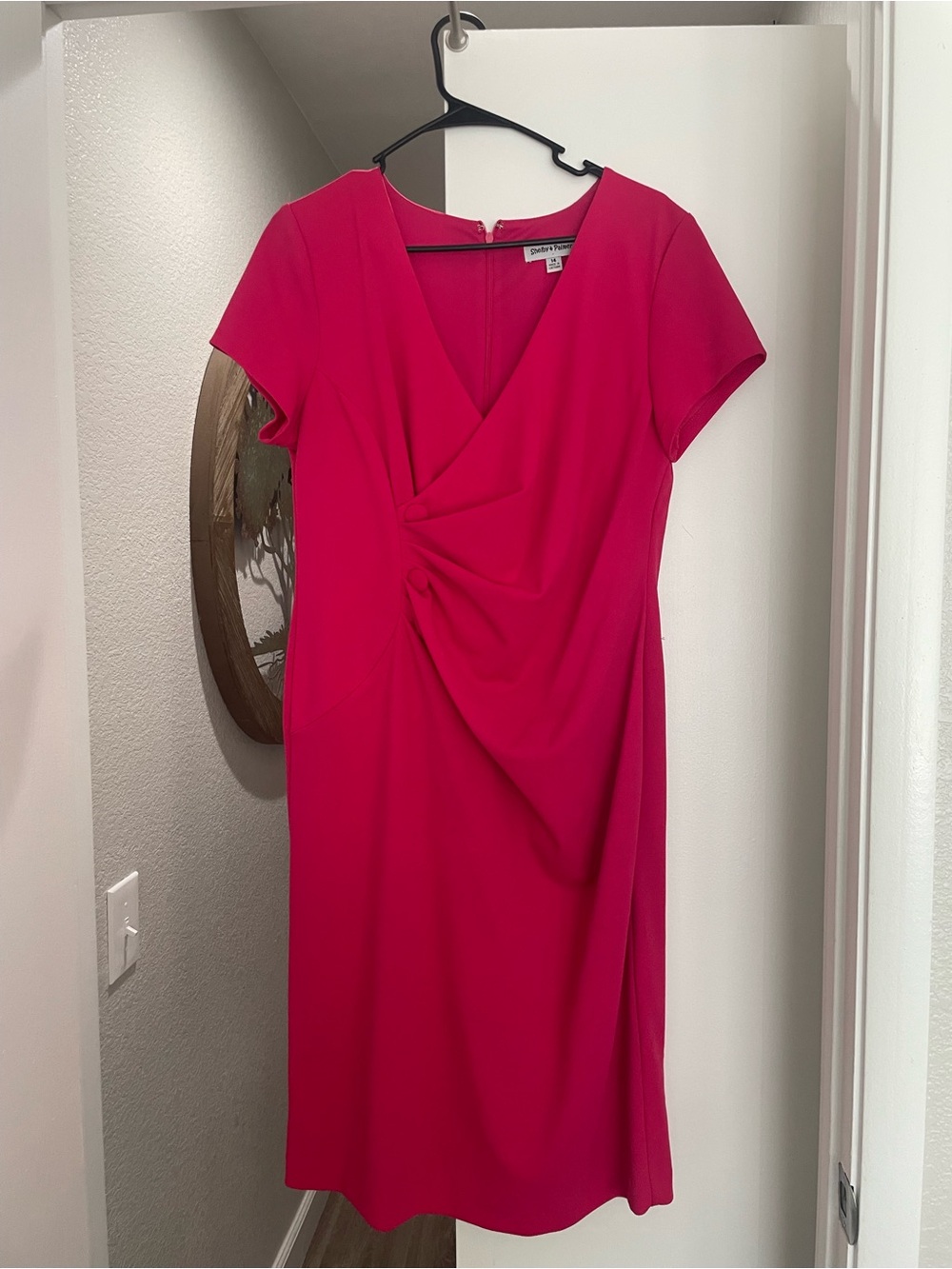 Shelby & Palmer Hot Pink Faux-Wrap Midi Dress